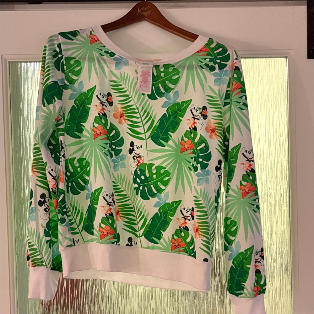 Disney Green & White Tropical Mickey and Minnie Shirt